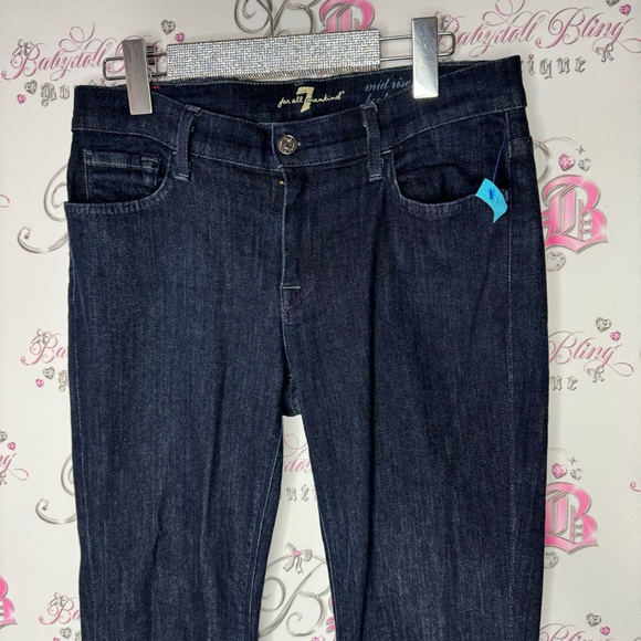 7 for all mankind jeans denim mid rise boot cut pants 👖 blue dark wash comfy - Picture 3 of 8